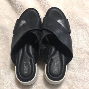 Born black leather slip on sandals